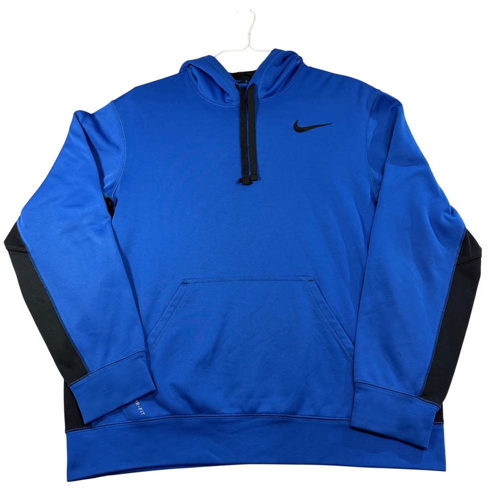 Nike Therma-FIT Hoodie Mens Medium Blue Black Pullover Sweatshirt Training‎